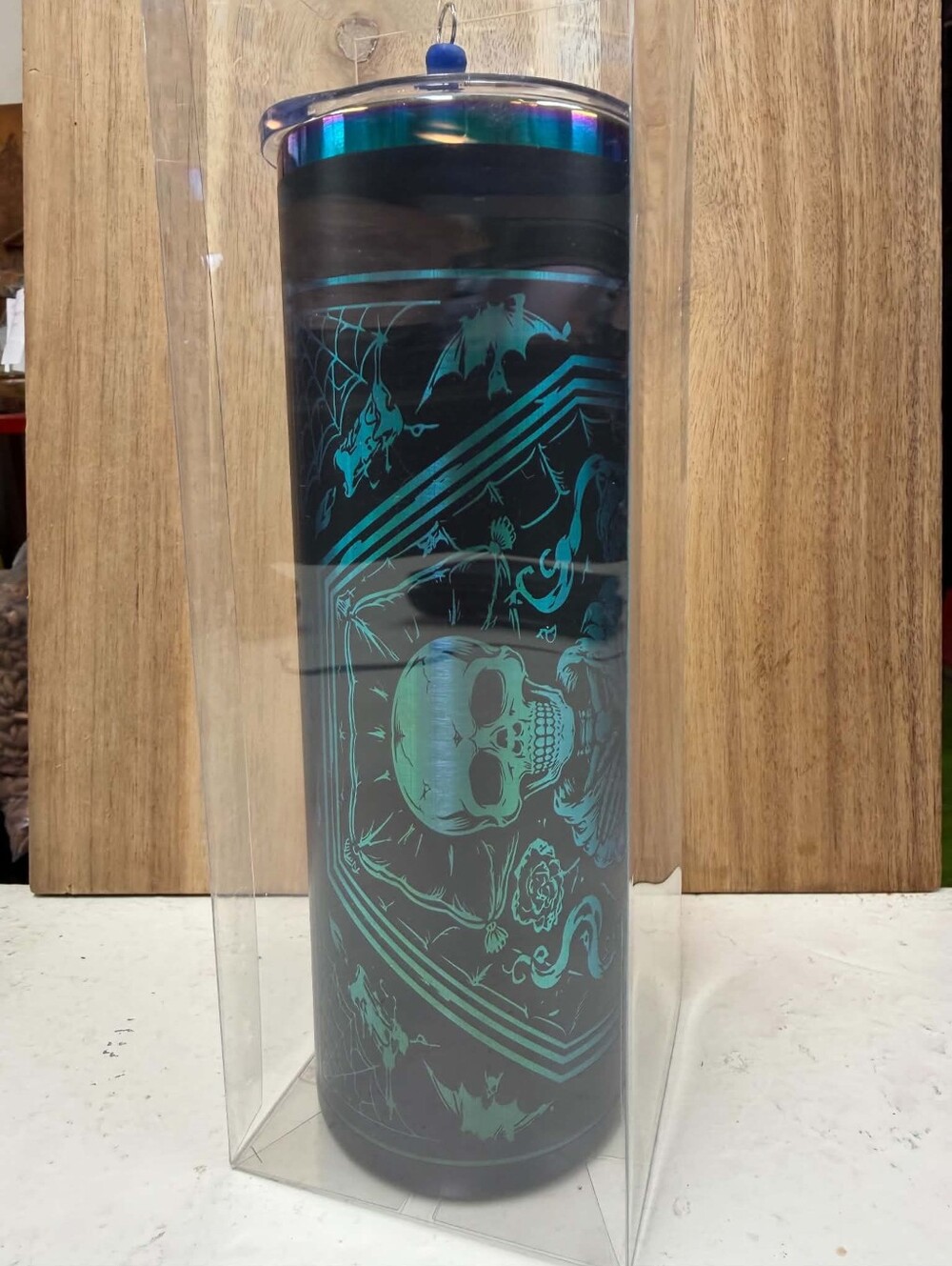 New custom laser engrave color change 20oz Skeleton Cofin tumbler straw gift box